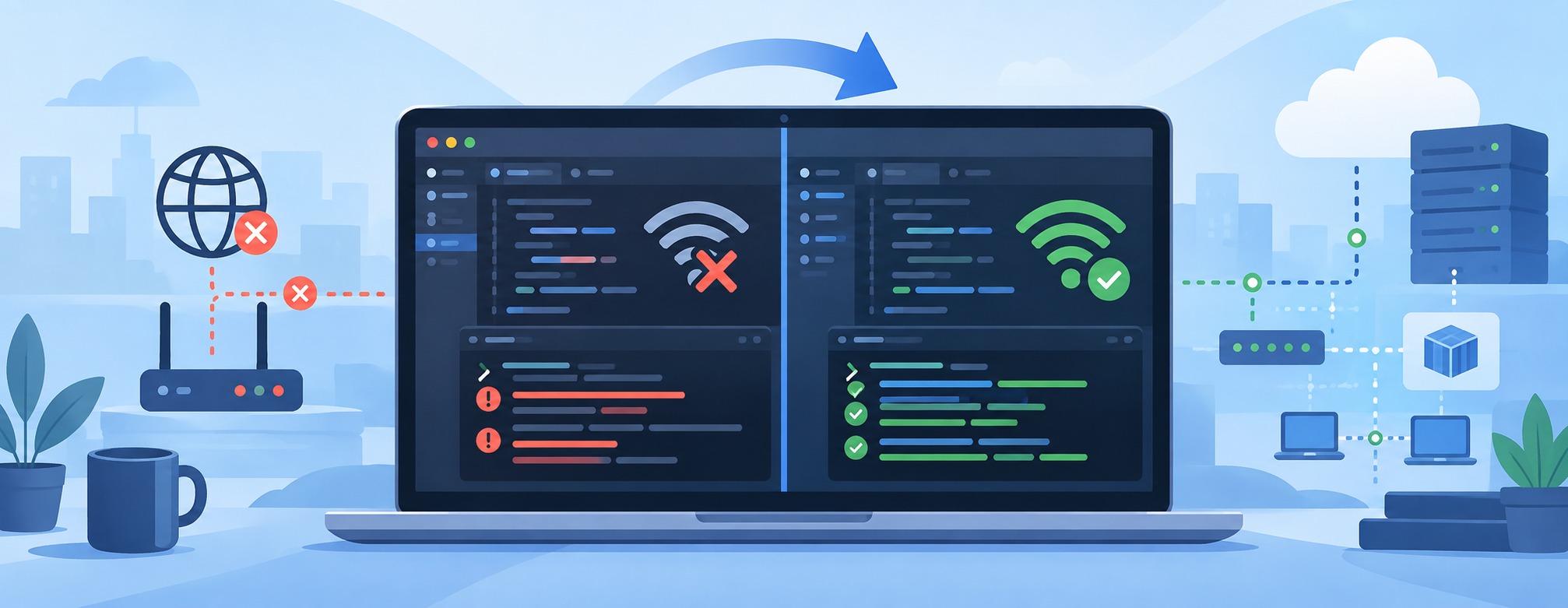 Illustration of network connectivity troubleshooting in WSL2