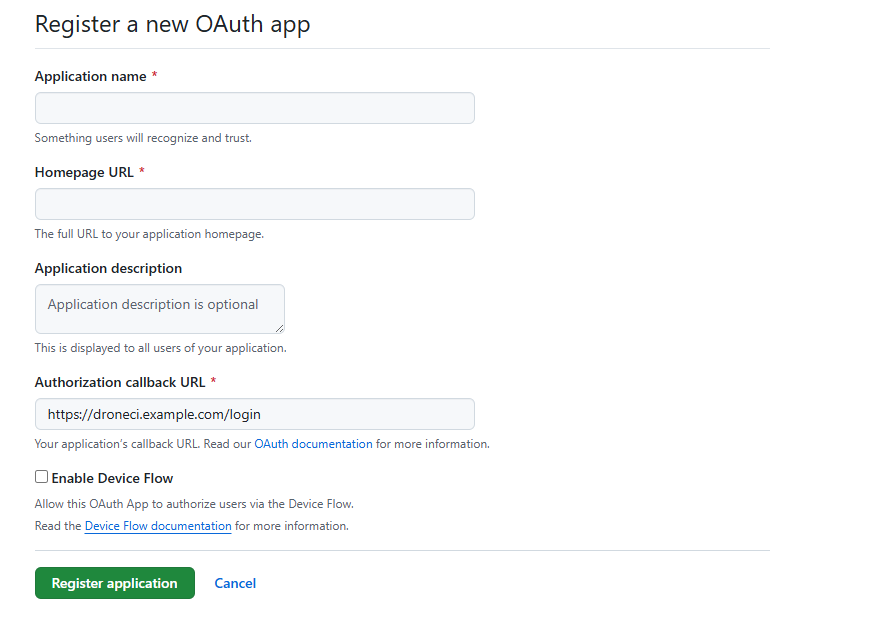 GitHub New OAuth App