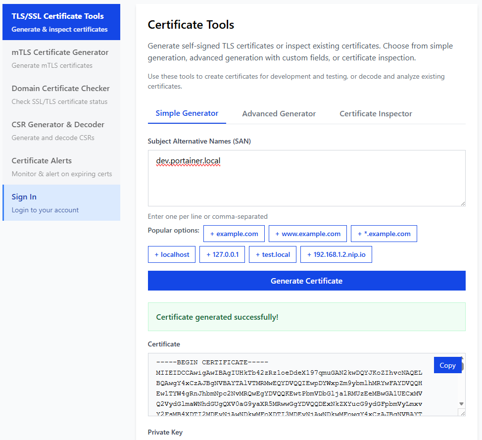 OneClickTLS Interface