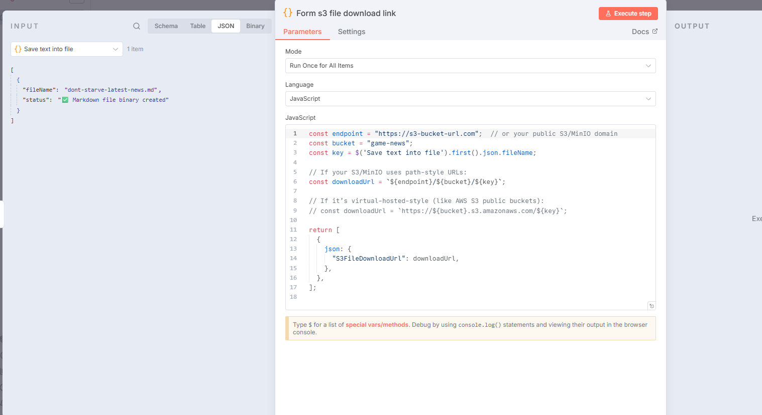 n8n Code Node of Forming Download URL