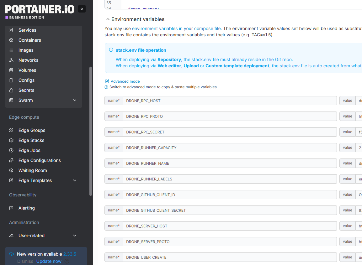 Portainer Stack Environment Variables