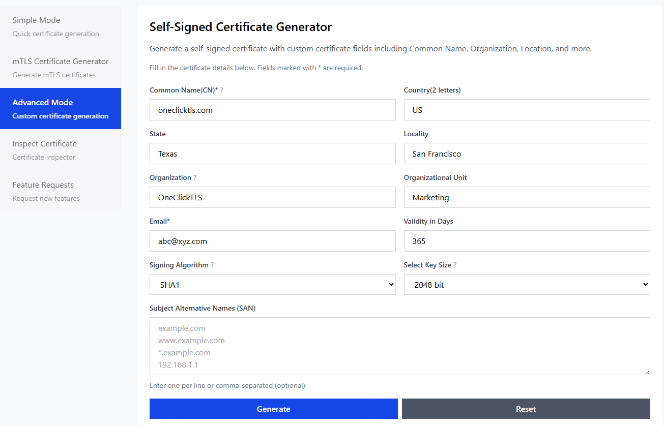 OneClickTLS Advanced Mode