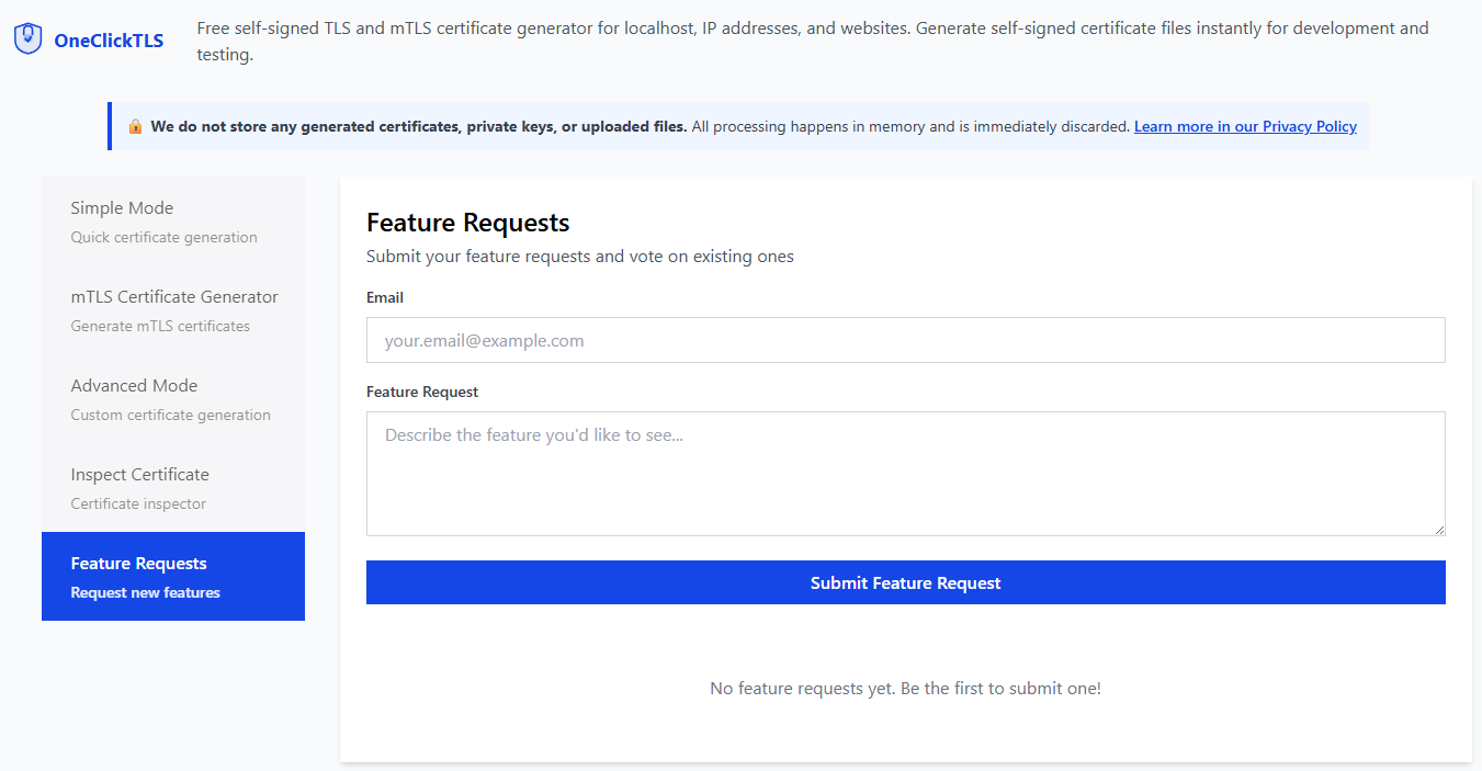 OneClickTLS Feature Request Page