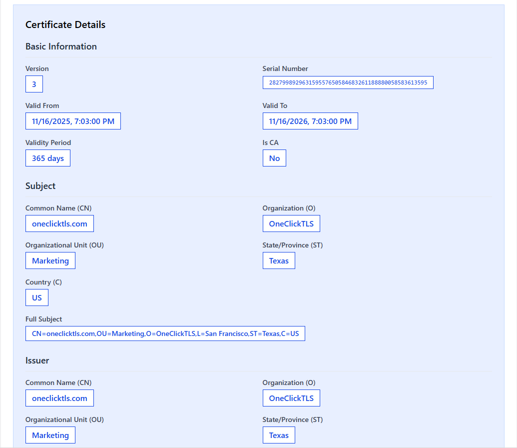 OneClickTLS Inspect Mode Result