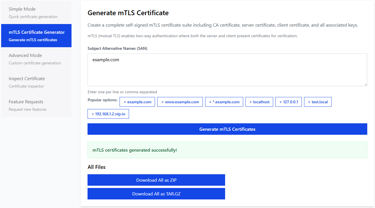 OneClickTLS mTLS Mode Result
