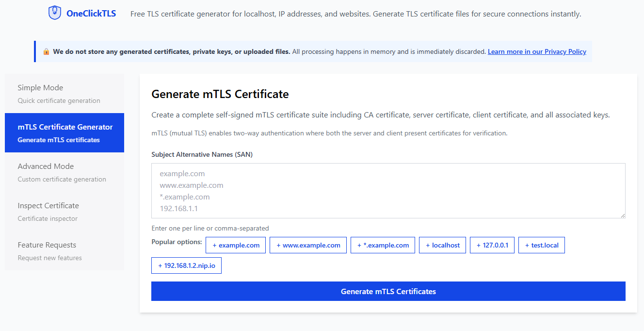 OneClickTLS mTLS Mode